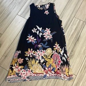 SHEIN Black Floral A-Line Dress with Pink, Yellow & Blue Accents
